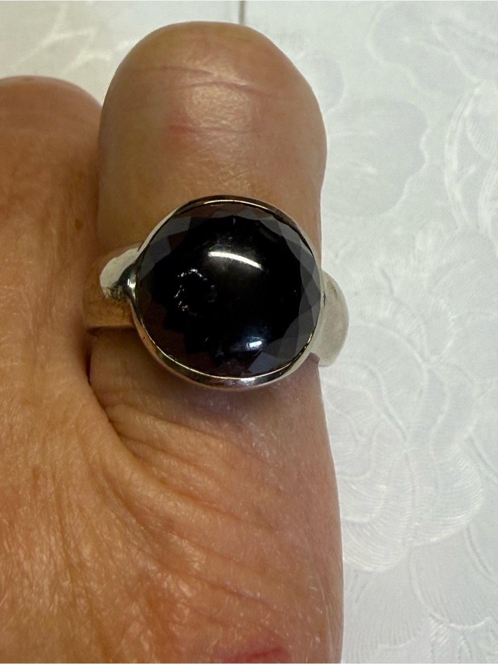 Size 8 Sterling Silver Black Onyx Dome Ring